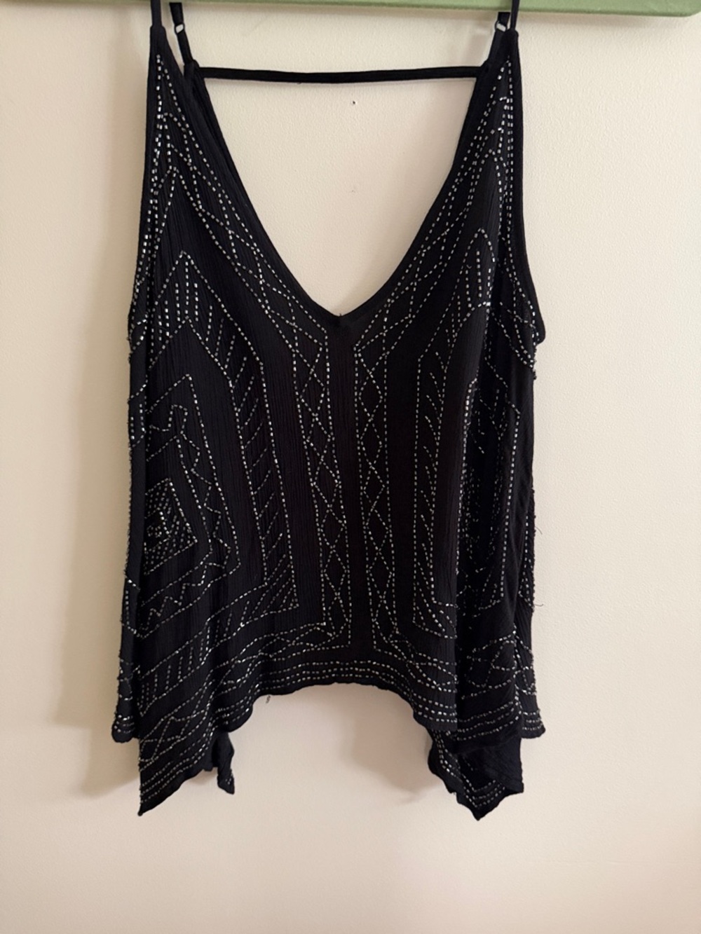 Black Beaded V-Neck Women's Tank Top
